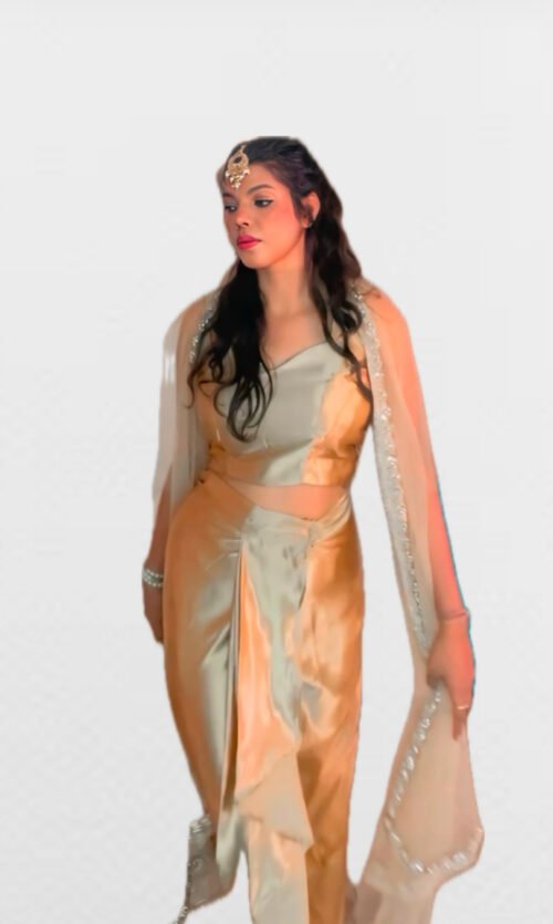 Three piece Indo western blouse with skirt & heavy shruge - Image 3