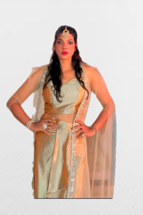 Three piece Indo western blouse with skirt & heavy shruge - Image 6