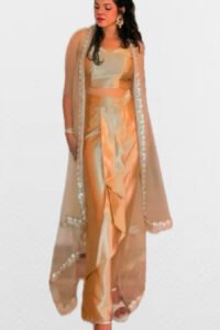Three piece Indo western blouse with skirt & heavy shruge