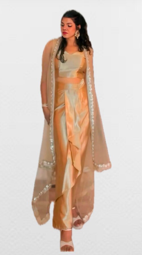 Three piece Indo western blouse with skirt & heavy shruge