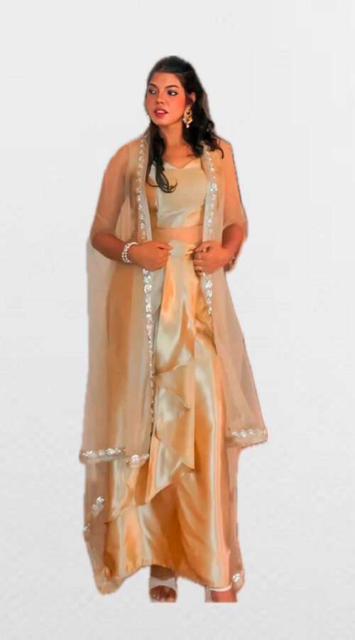 Three piece Indo western blouse with skirt & heavy shruge - Image 5