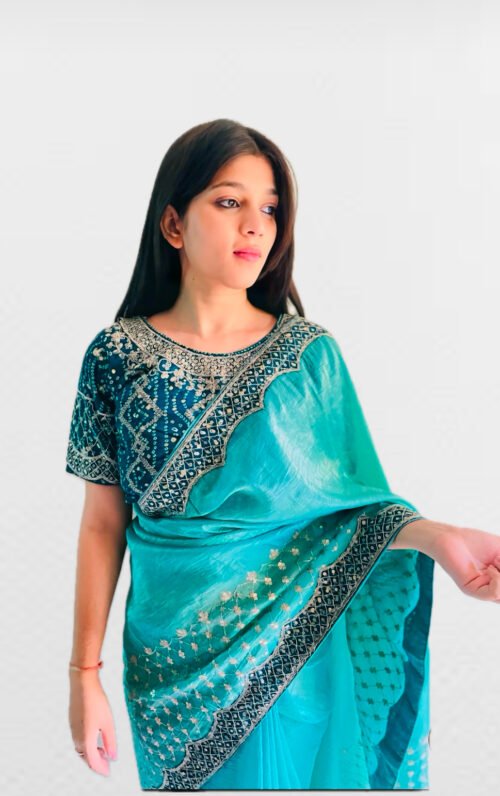 Crunch party wear saree with blouse - Image 3