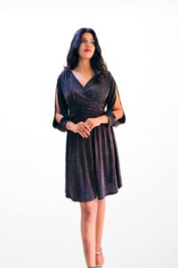 Shimmer party wear full cut sleeve dress