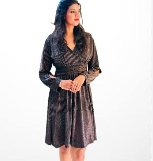 Shimmer party wear full cut sleeve dress - Image 5