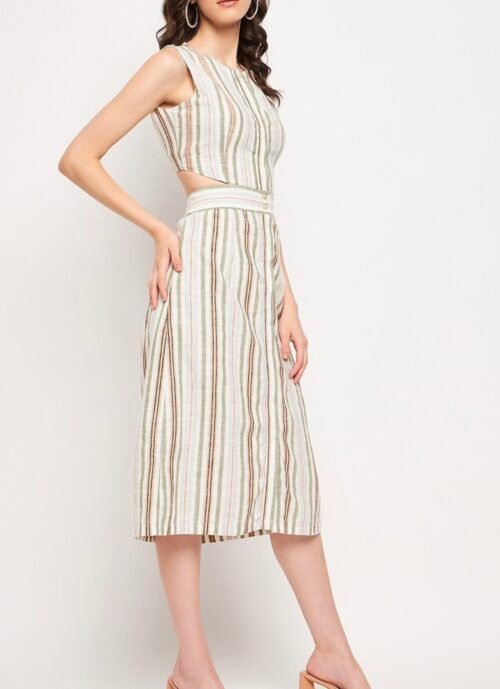 Stripped cut out detail pure cotton A-Line midi dress - Image 4