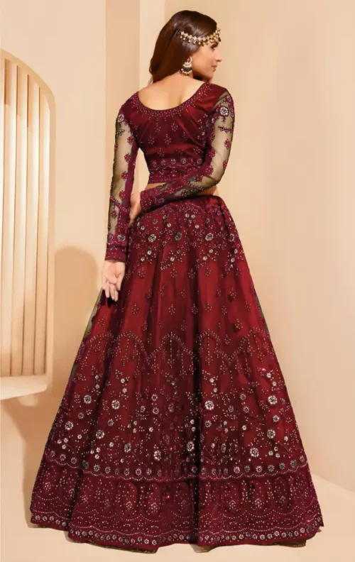 Embroidered Semi Stitched Lehenga Choli (Maroon) - Image 4