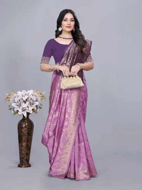 Self Design Bollywood Jacquard Saree (Purple)