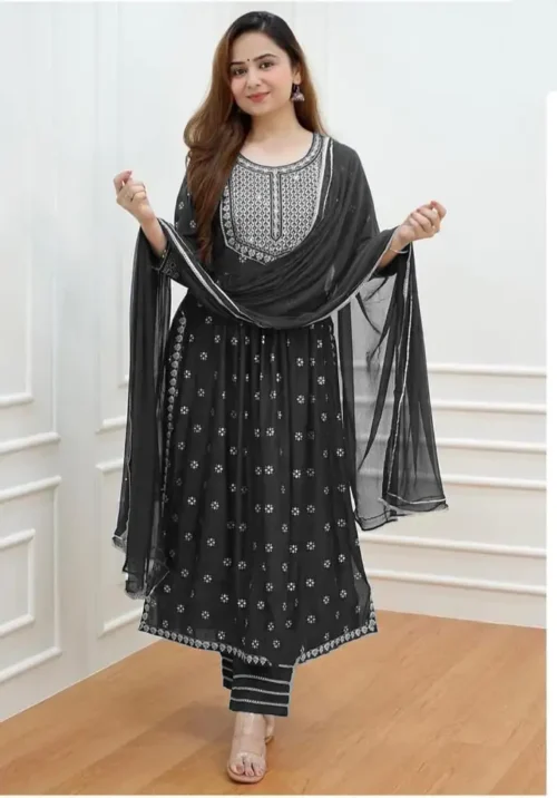 Embroidered Kurta, Sharara & Dupatta Set - Image 5