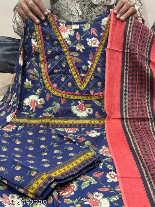 Cotton 60*60 prosin printed anarkali style gown V-neck anarkali suit with Sequence work - Image 4