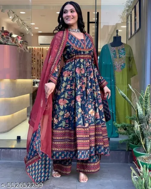 Cotton 60*60 prosin printed anarkali style gown V-neck anarkali suit with Sequence work - Image 2