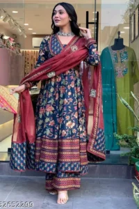 Cotton 60*60 prosin printed anarkali style gown V-neck anarkali suit with Sequence work